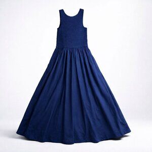 Madewell The Melody Scoopback Smocked Midi Dress Blue Moon Small Pockets NWT